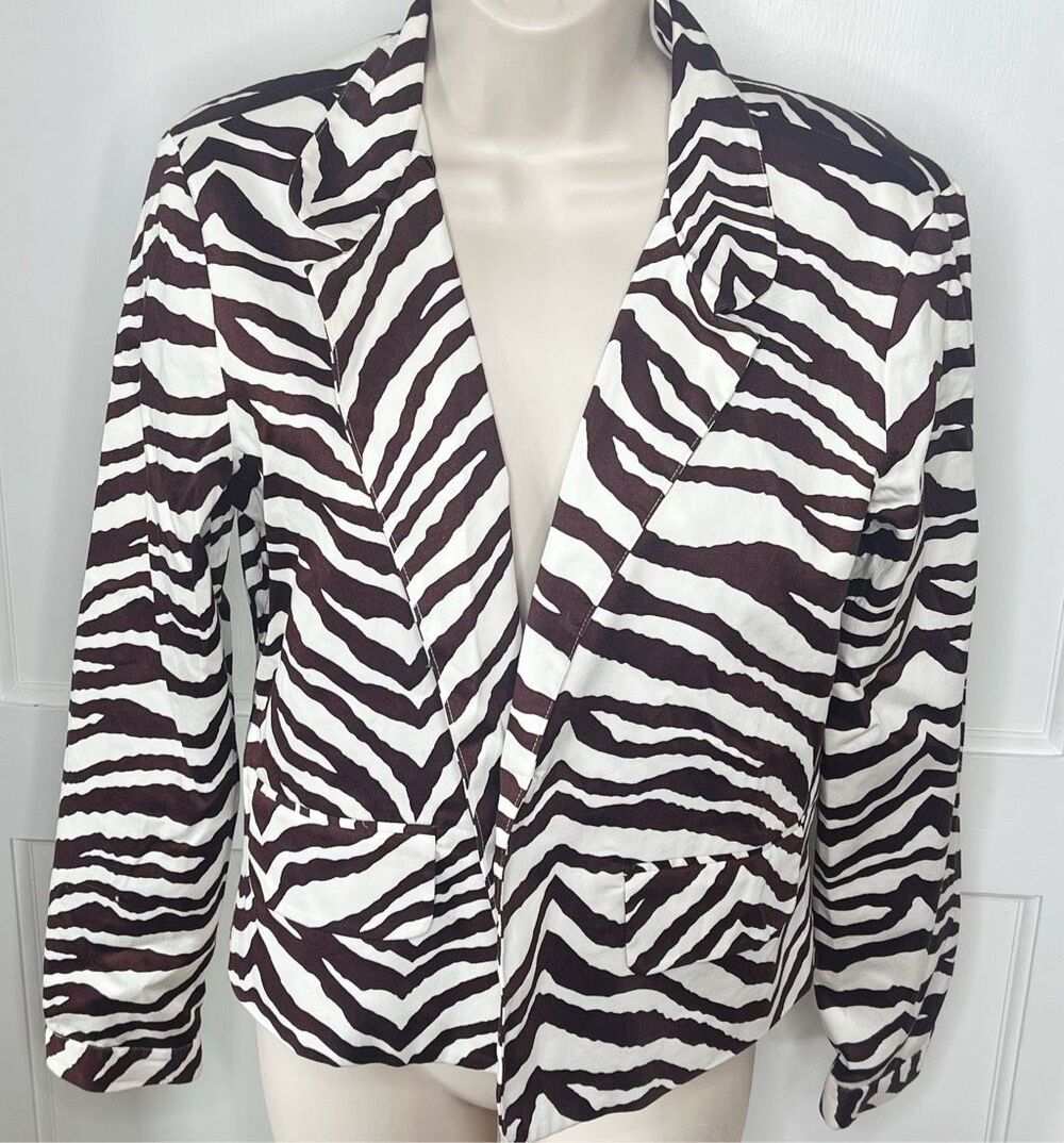 Patrick Christopher Zebra Print Blazer Brown Size Medium